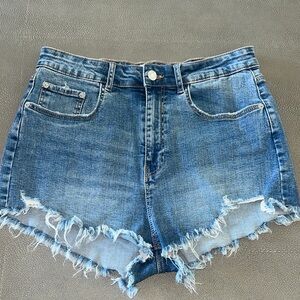 Zara Distressed Frayed Hem Denim Shorts - Blue